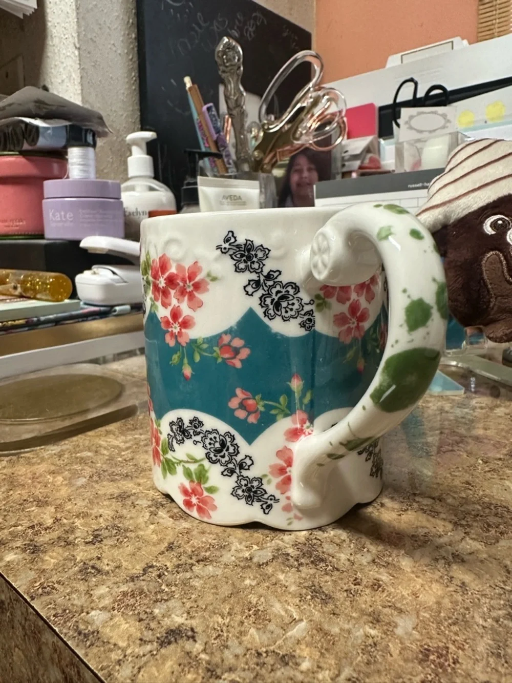 Anthropologie Rare Comedy of Manners Scalloped Floral Mug